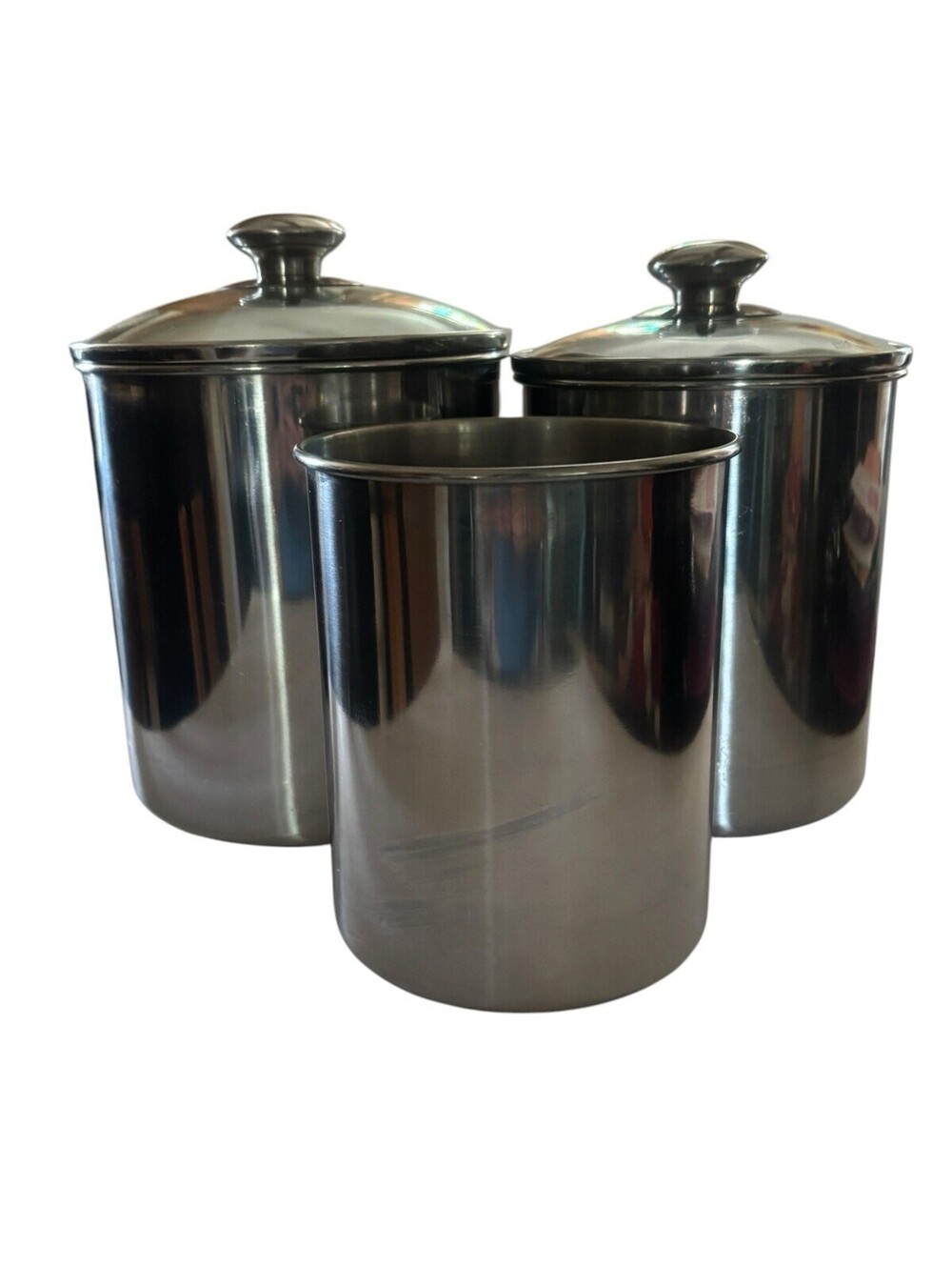Williams Sonoma Stainless Steel Canisters with Glass Lids Set Of 3
